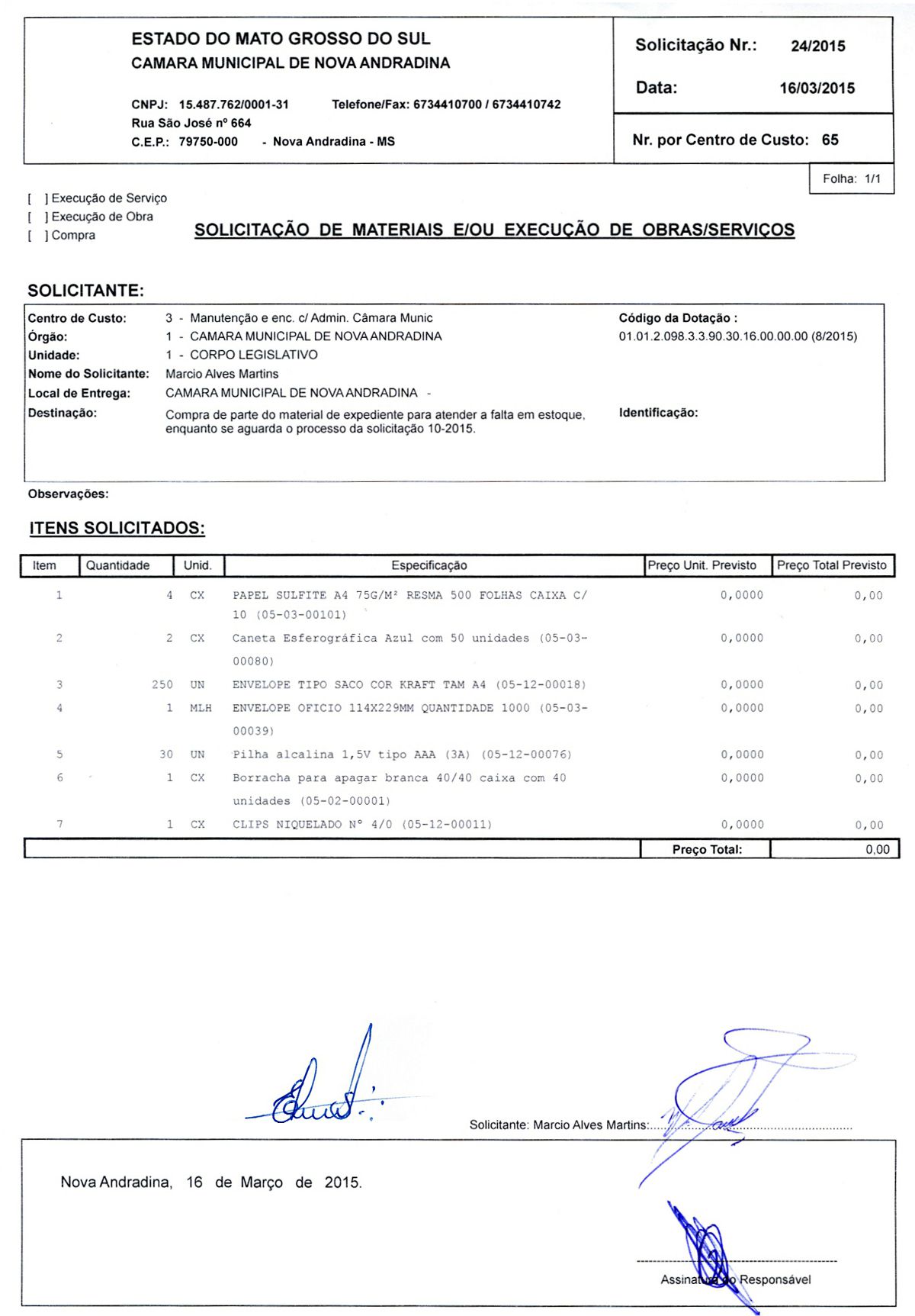 Solicitação 24-2015 - Material de Expediente