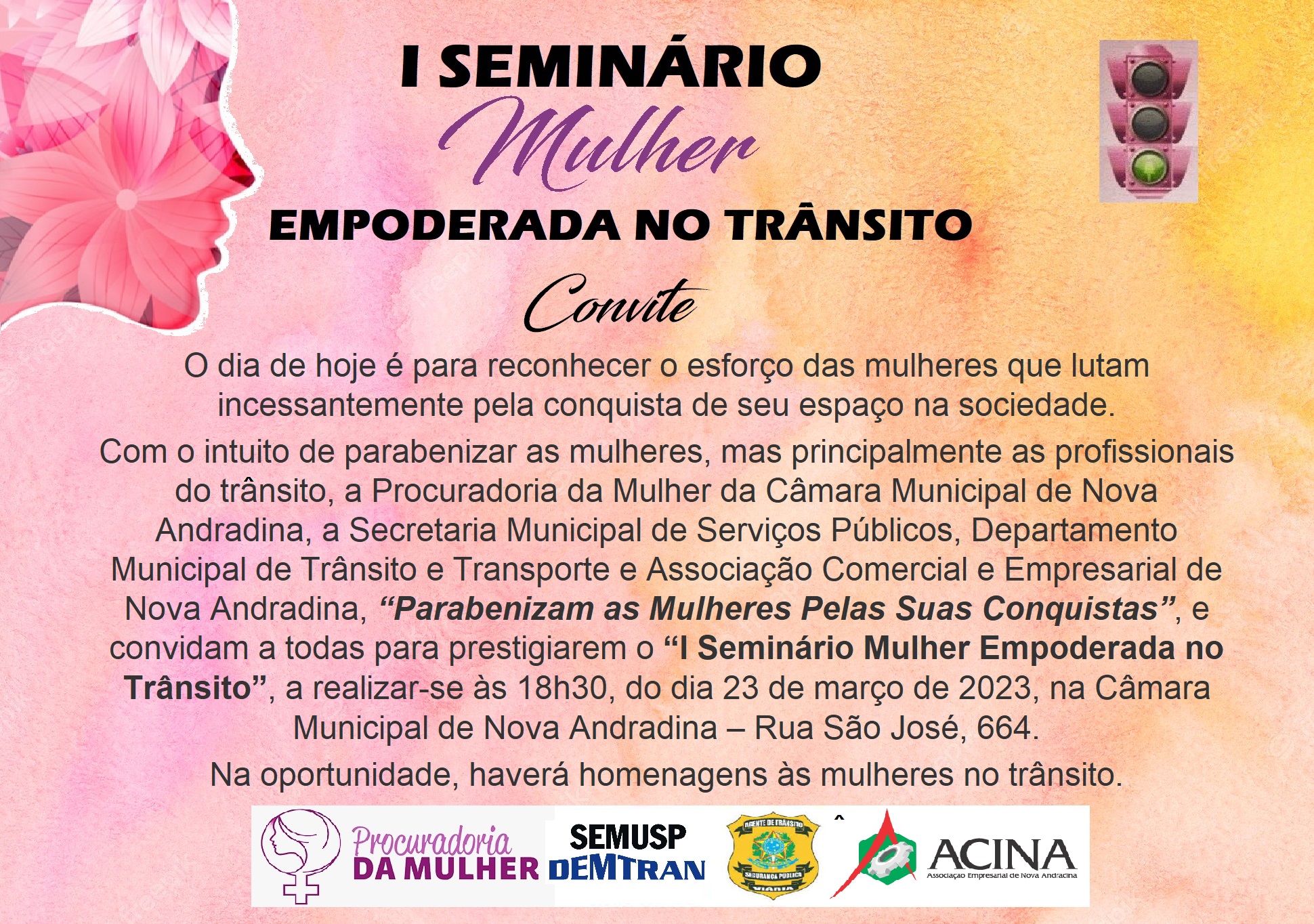 Nova Andradina sediará “I Seminário Mulher Empoderada no Trânsito” 